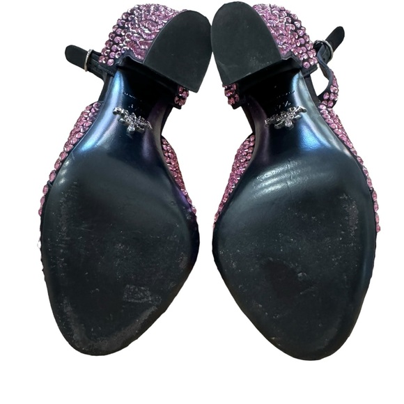 Prada Pink Crystal embellished satin ankle strap heels Sz. 37.5 - Picture 9 of 12